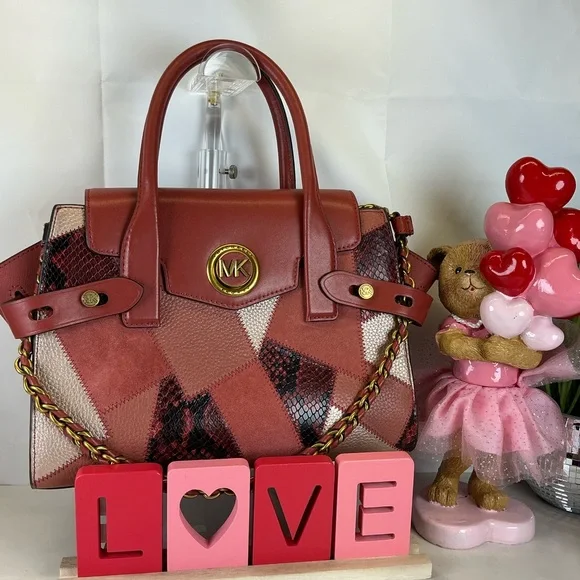 Michael‎ Kors Carmen Pink Flap Satchel Suede Patchwork Leather Crossbody Bag NWT - Picture 3 of 15